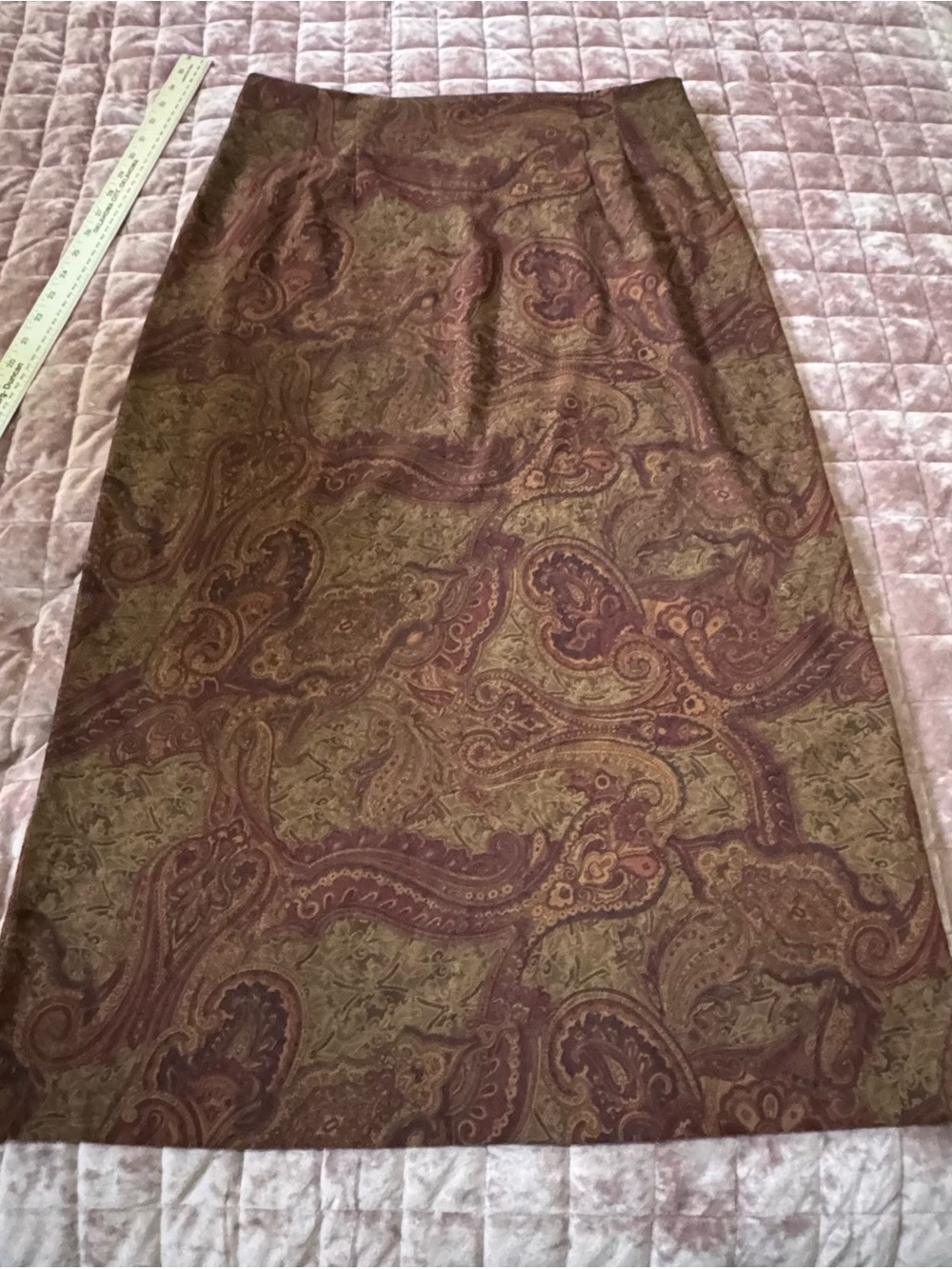 Brown Olive Paisley Long Maxi Skirt Size 16 Boho Dark Academia